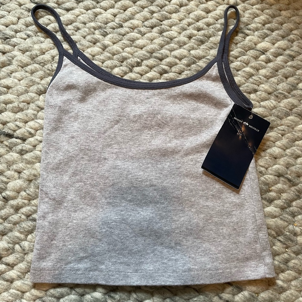Brandy Melville Light Gray Tank Top with Dark Gray Trim